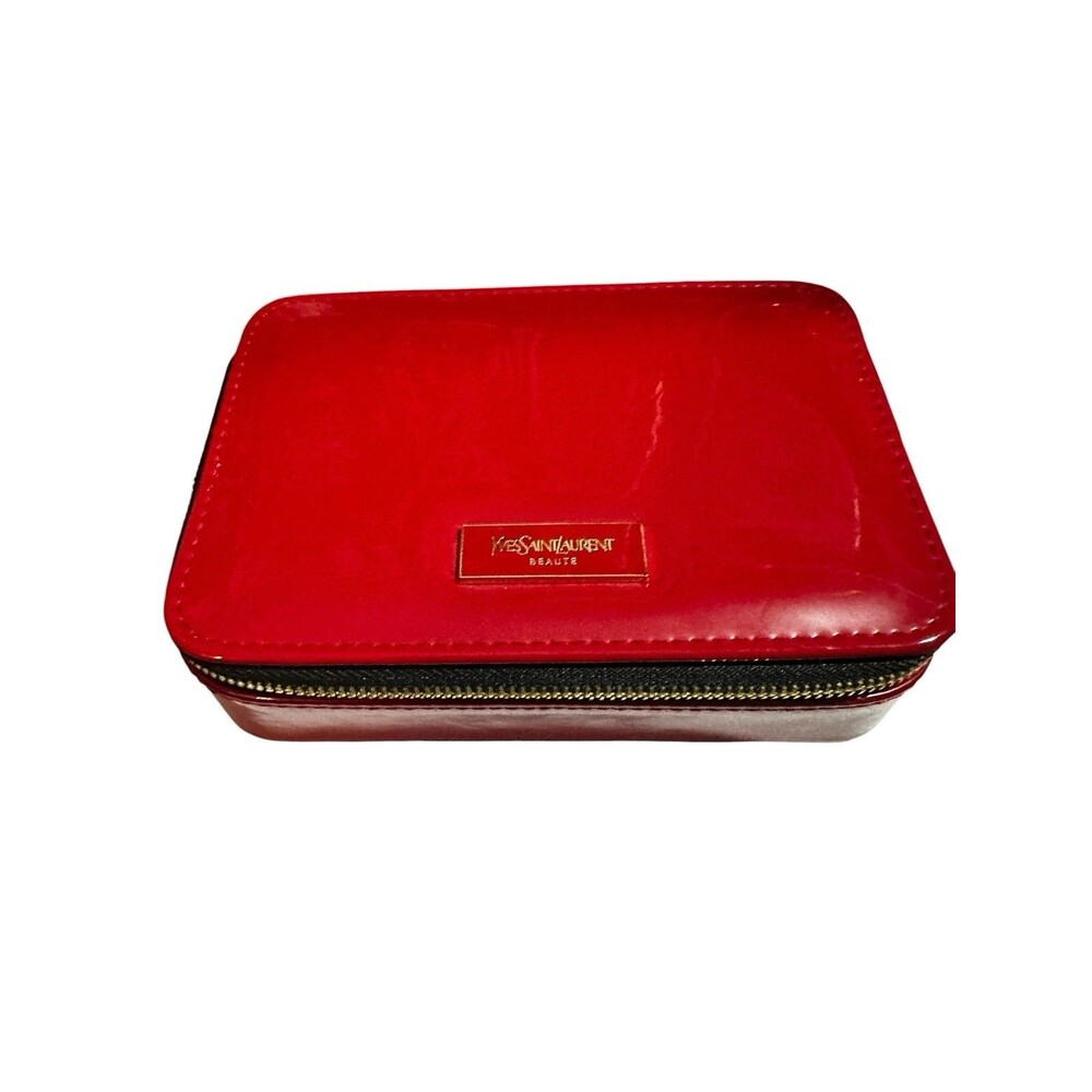 YVES Saint Laurent Red Vanity Case Zip Closure Patent NWOT